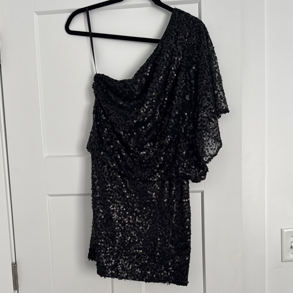 Jessica Simpson Black Sequin One-Shoulder Dress